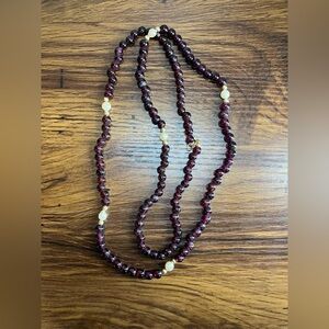 Vintage Garnet Pearl and 14k Yellow Gold Necklace